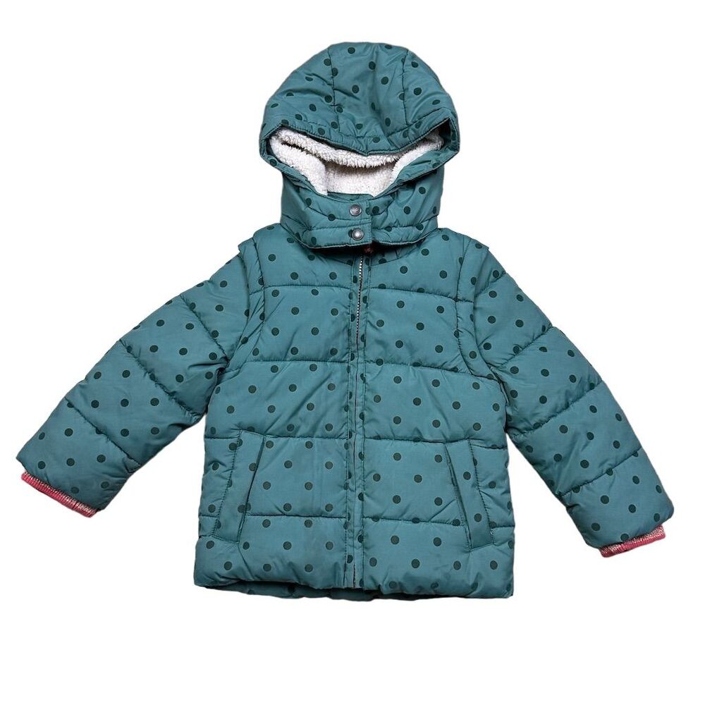 Mini Boden Teal Polka Dot Puffer Jacket